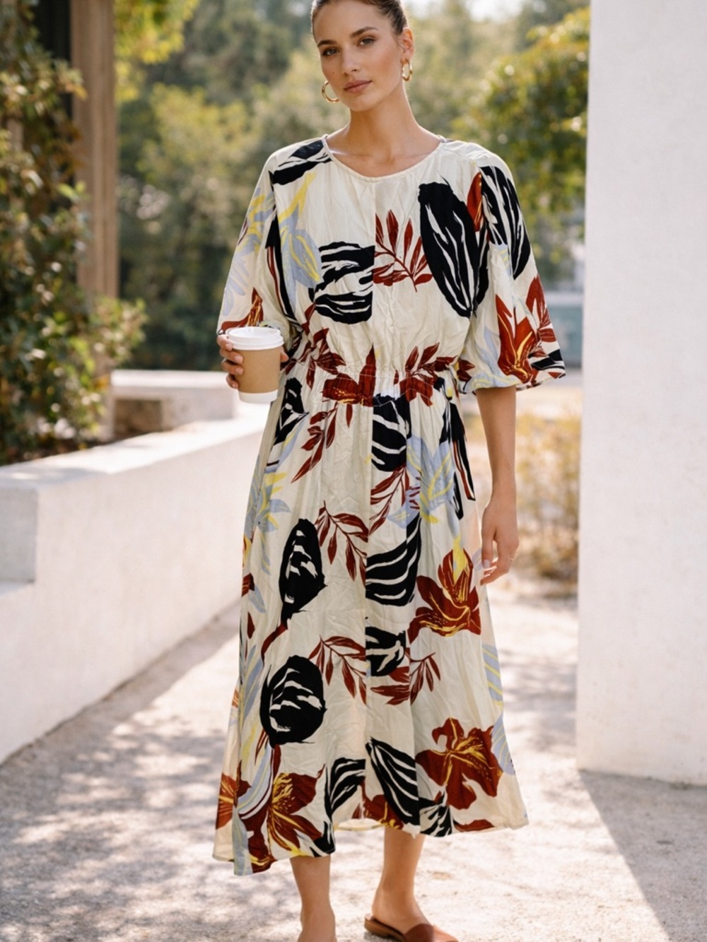 Ruti Printed Midi Dress Effortless Luxury Boho Minimalist Size ( can fit all))